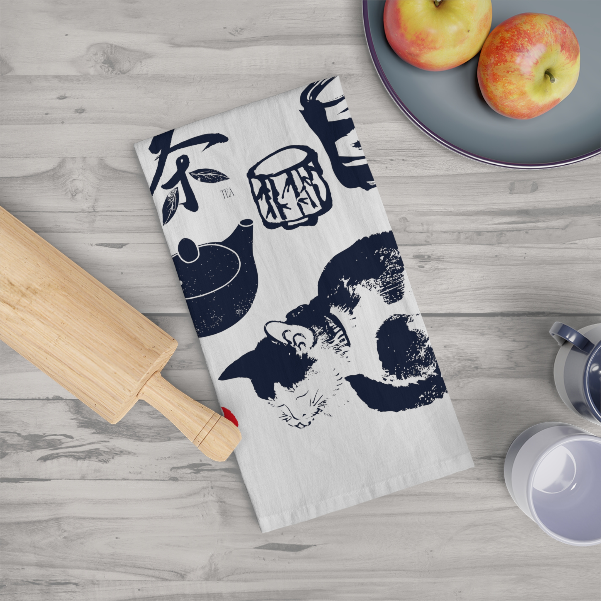 Japanese Tea & Cat Cotton Tea Towel - Image 2
