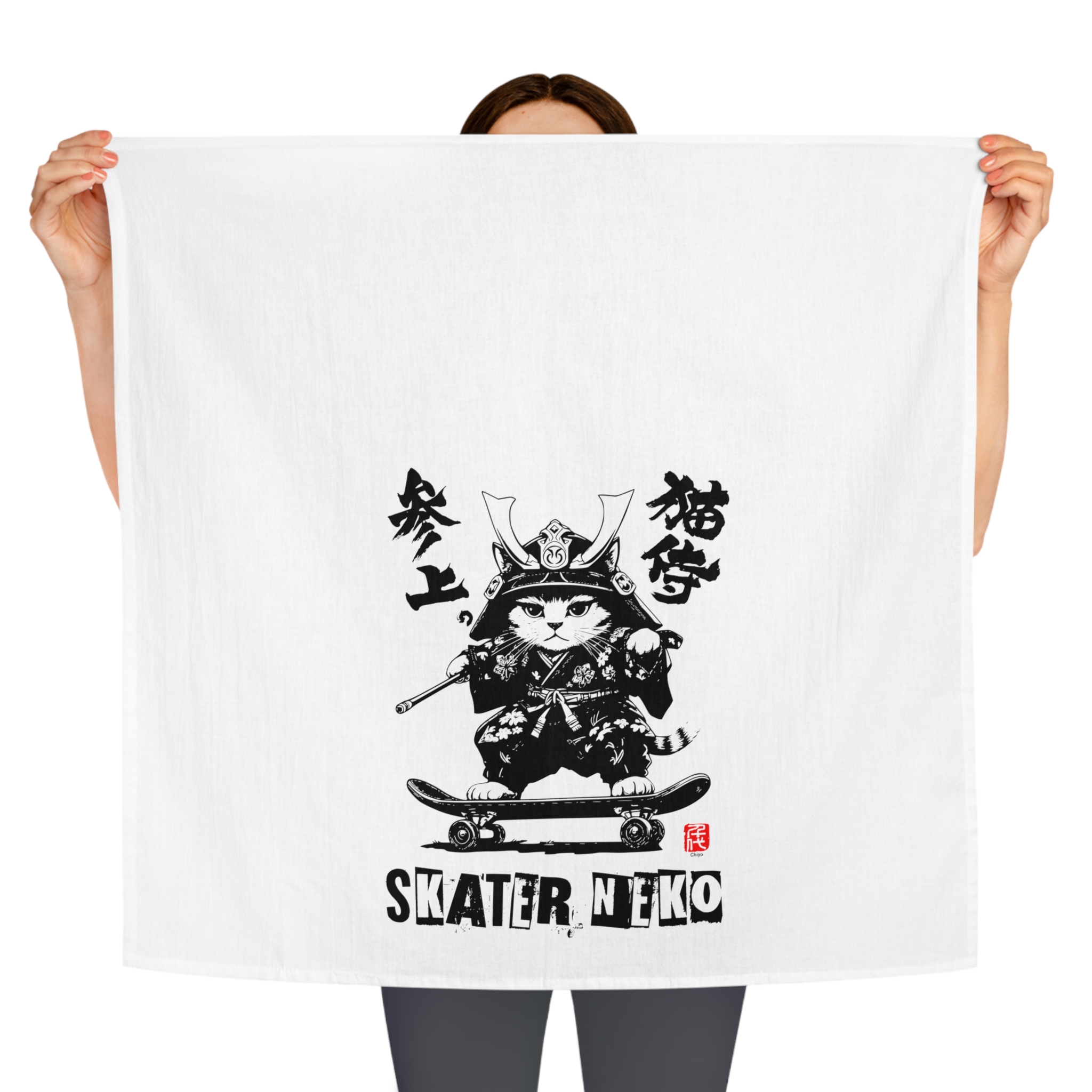 Samurai Skater Cat Cotton Tea Towel